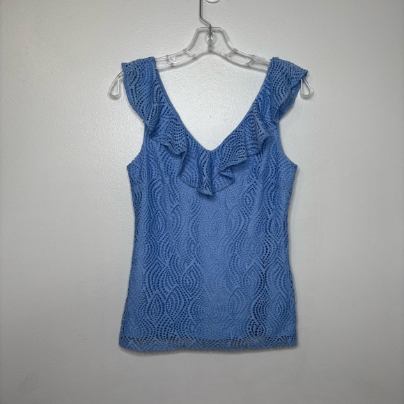 Lilly Pulitzer Tops - Lilly Pulitzer Alessa Top XS Blue Peri Lace Sleeveless Ruffle Tank